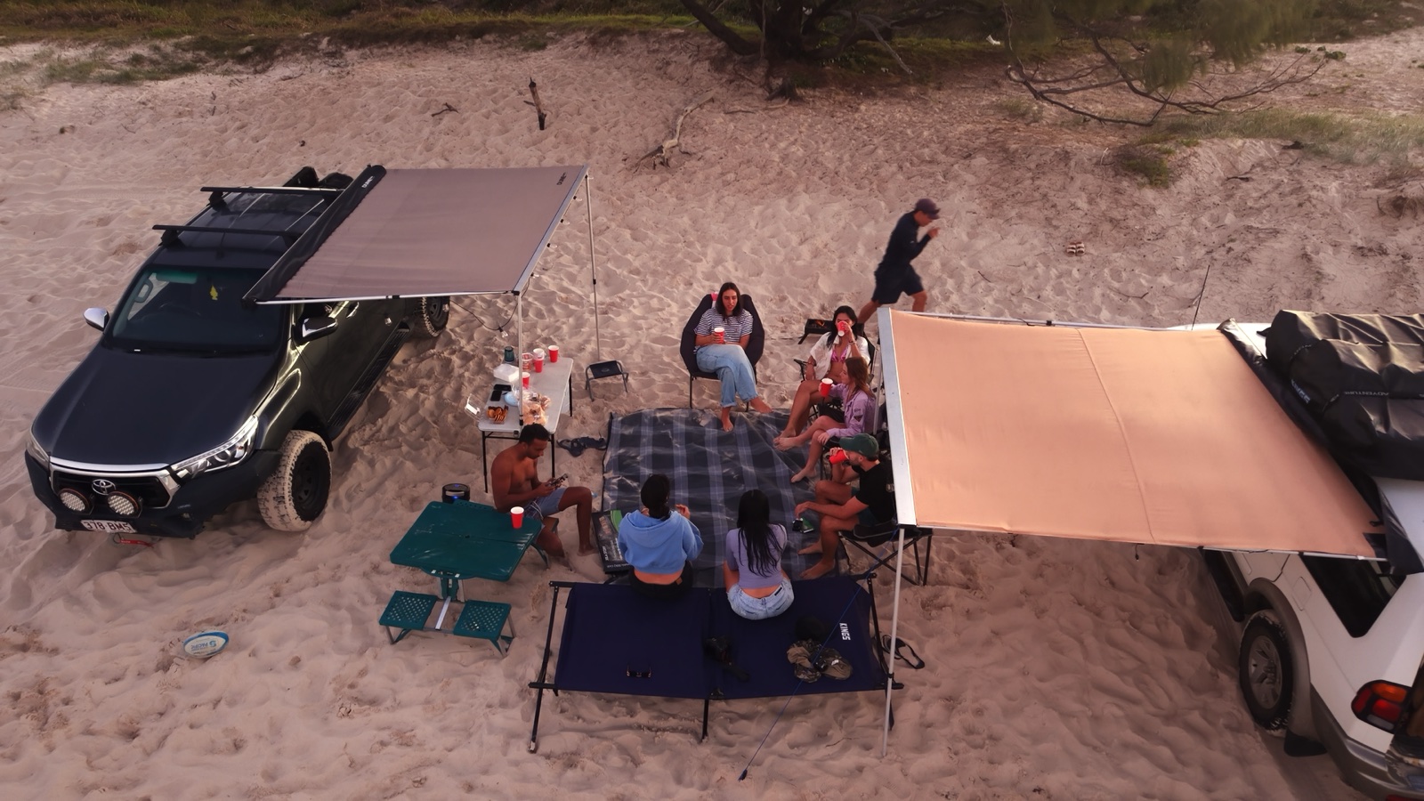 The shared island campsite set up for the weekend